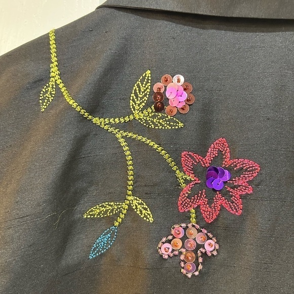 Women's 100% Silk Blazer Vintage Floral Embroidered W/ Sequins Fully Lined Sz 14 - Picture 5 of 9